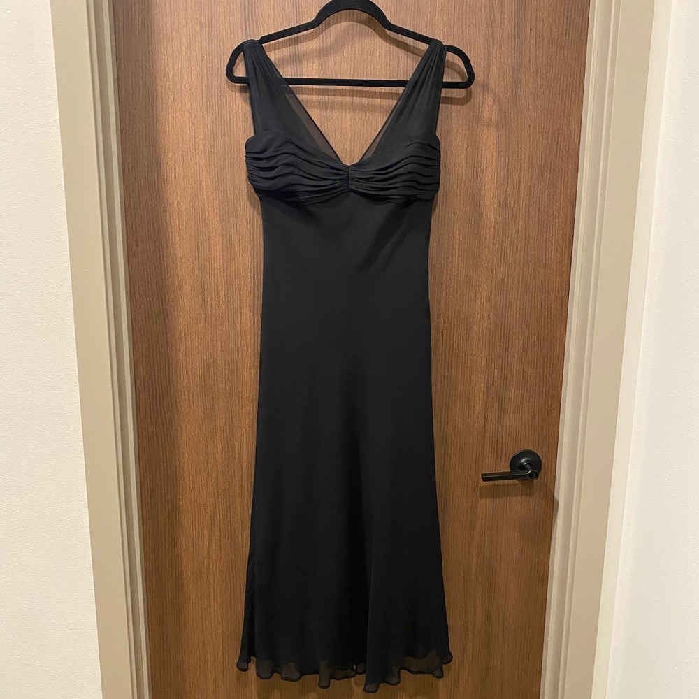 JONES NEW YORK Vtg 90s Silk Midi Maxi Dress 8 Black Tie Whimsigoth Fairy - Picture 3 of 16